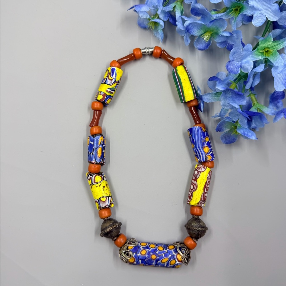 Vintage Handmade Colourful Clay and Wood Beaded Statement Necklace